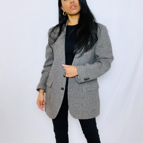 Vintage | 100% Pure Wool Checkered Single Breasted Oversized Blazer - Picture 10 of 12